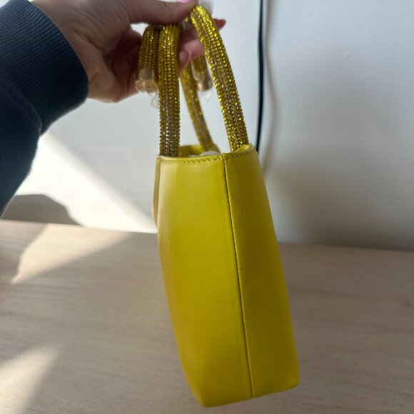 NWT Cult Gaia Nika Crystal Embellished Top Handle Bag In Yellow Leather - Picture 8 of 15